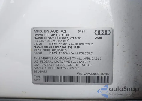 2021 Audi E-Tron Premium Plus Quattro from USA, damaged, VIN WA1LAAGEXMB037787